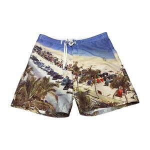 Teal Cove Board Swim Shorts Men's Medium Multicolor Beach Print Mesh Lined